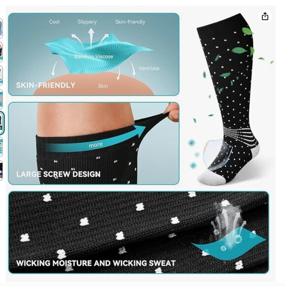 Wide Calf Compression Ankle Support Socks 3 Pairs NEW SIZE XXXL BLACK,PINK,BLUE - Picture 5 of 7